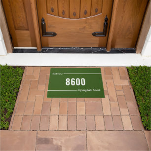 Welcome Script Forest Green White Street Adresse Fußmatte