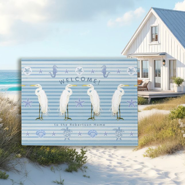 Welcome Sea Turtle Seahorse Striped Family Name Fußmatte (Von Creator hochgeladen)