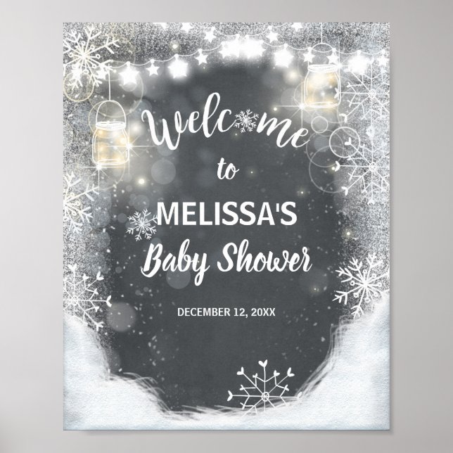 Welcome Sign baby shower Winter Snowflakes Chalk Poster (Vorne)