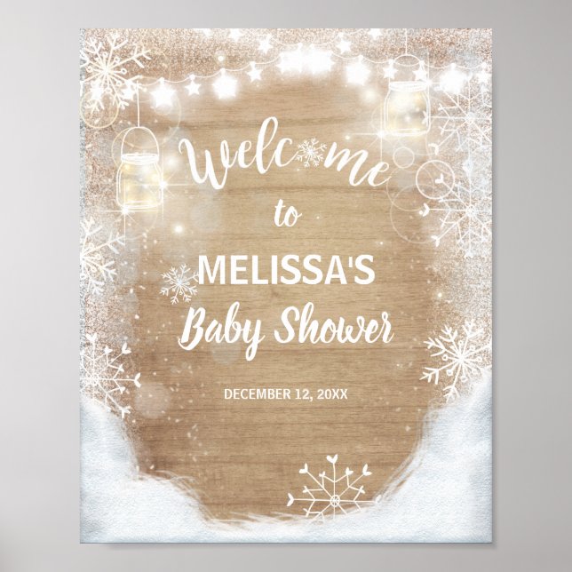 Welcome Sign baby shower Winter Snowflakes Wood Poster (Vorne)