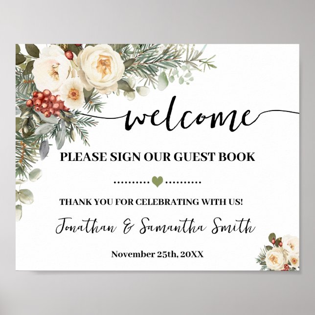 Welcome Sign Our Guest Book Winter Wedding Poster (Vorne)