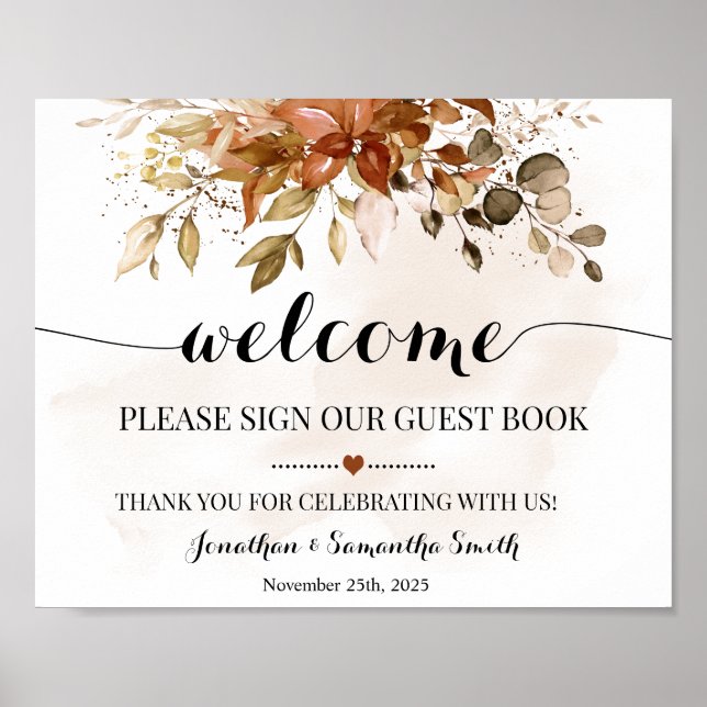 Welcome Sign Unser Gästebuch Hochzeit im Herbst Du (Vorne)