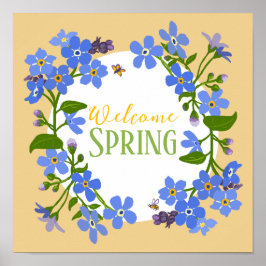 Welcome Spring Forget Me Nots poster carré