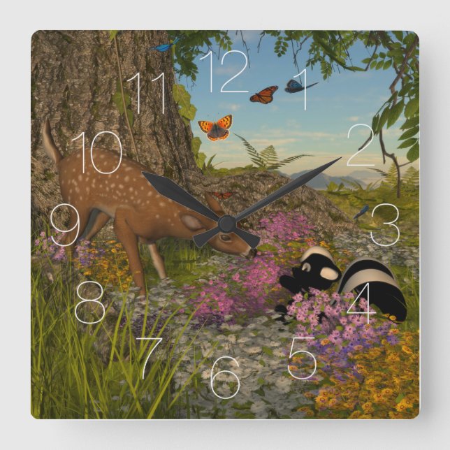 Welcome Spring Quadratische Wanduhr (Vorderseite)