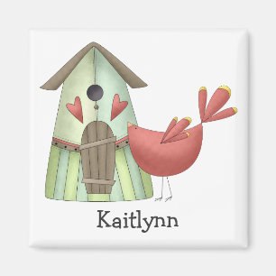 Welcome Spring ・ Red Bird & Birdhouse Magnet
