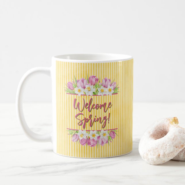 Welcome Spring Tulip and Daffodil Kaffeetasse (Mit Donut)