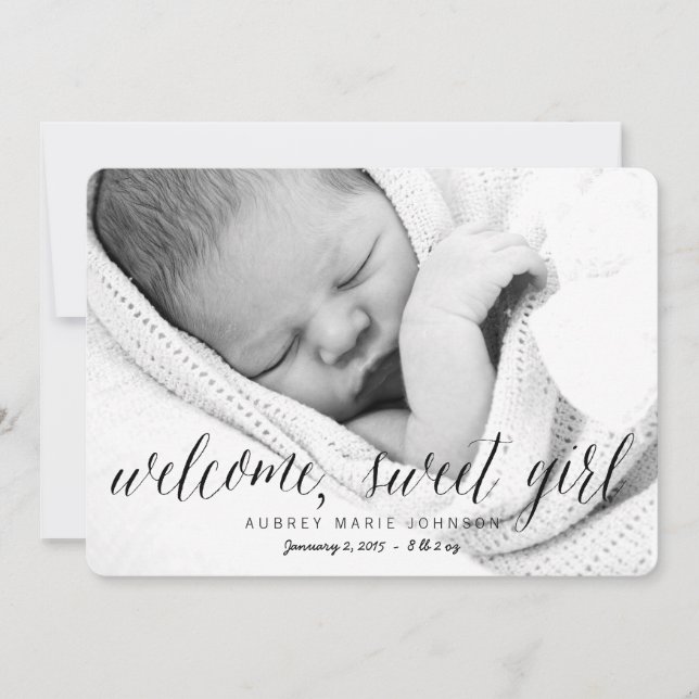 Welcome Sweet Girl | Foto Birth Ankündigung (Vorderseite)