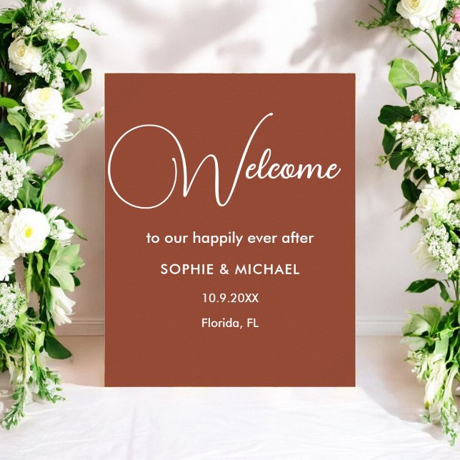 Welcome Terracotta Wedding Brown White Poster (Von Creator hochgeladen)