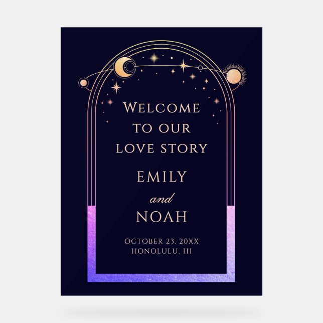 Welcome To Our Love Story Blue Celestial Wedding Acrylschild (Vorderseite)