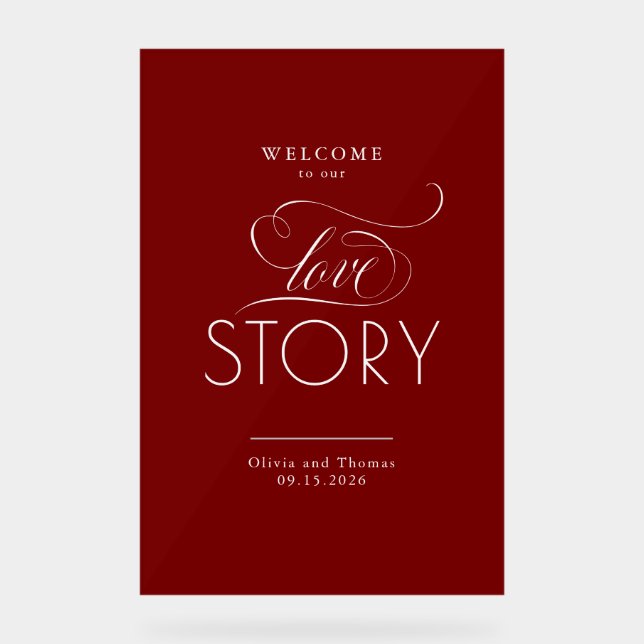 Welcome To Our Love Story Red Wedding Welcome Acrylschild (Vorderseite)
