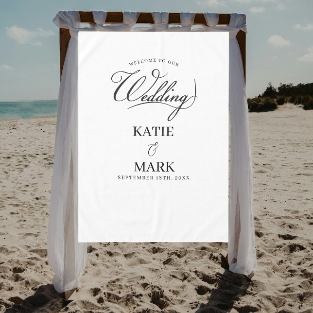 Welcome To Our Wedding Calligraphy Fabric Sign  Tischdecke (Welcome To Our Wedding Calligraphy Fabric Sign Tablecloth)