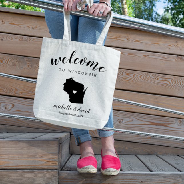 Welcome to Wisconsin | State Silhouette Wedding Tragetasche (Von Creator hochgeladen)