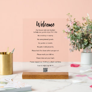 Welcome Vacation House Regeln Wi-Fi QR Code Acrylschild