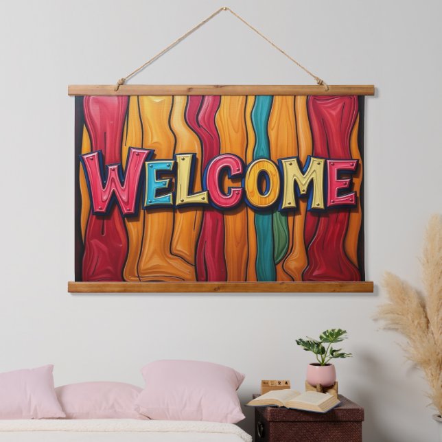 WELCOME Wall Tapestry Wandteppich Mit Holzrahmen (Schlafzimmer)