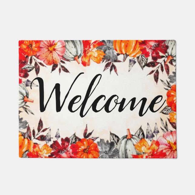Welcome Watercolor Fall Pumpkins  Fußmatte (Vorderseite)