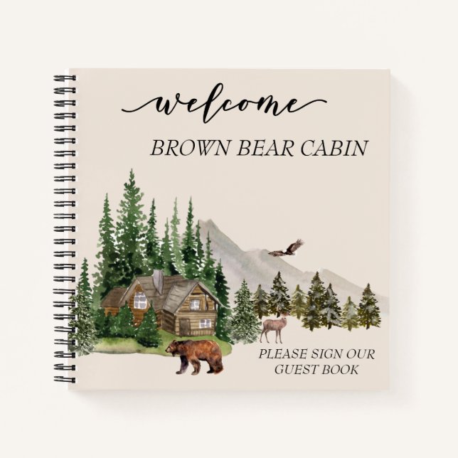 Welcome Watercolor Forest Cabin Zuhause Rental Notizbuch (Vorderseite)
