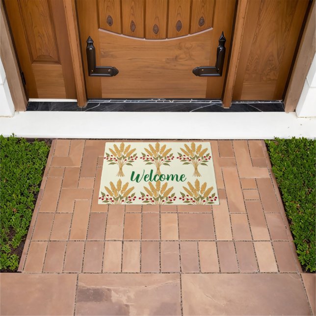 🌾 **"Welcome" Wheat Bouquet Doormat Fußmatte (Außenbereich)