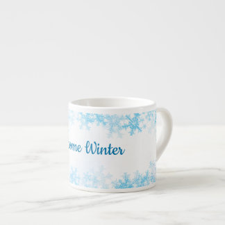 Welcome Winter, white blue ice crystals Espressotasse