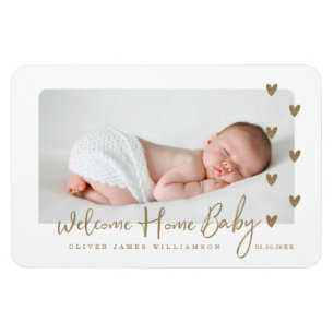 Welcome Zuhause Baby Modern Minimal Gold Hearts Fo Magnet