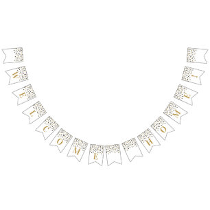 Welcome Zuhause Banner Gold Black Confetti