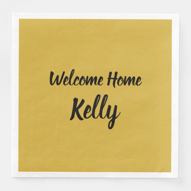Welcome Zuhause Brush Brushstroke Script Gold Serviette (Vorderseite)