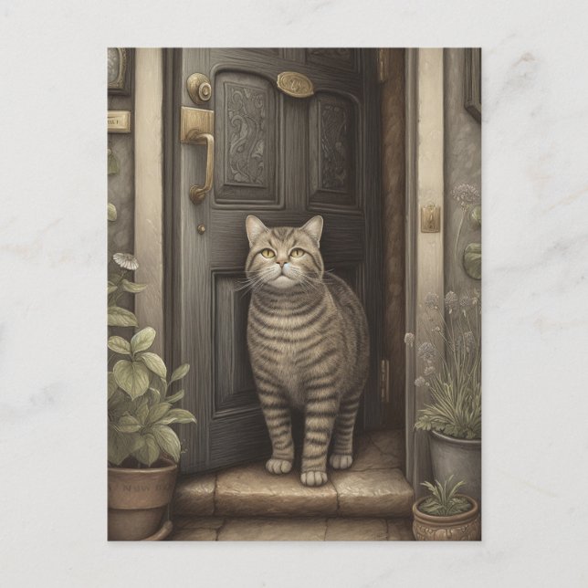 Welcome Zuhause Cat Postcard Postkarte (Vorderseite)