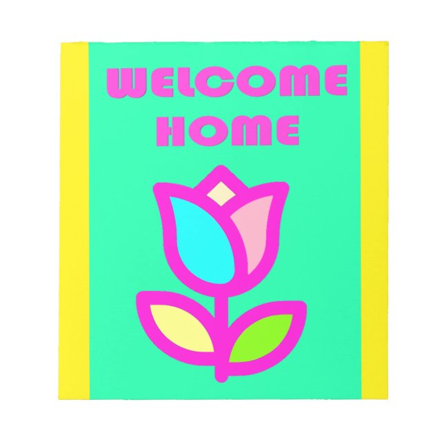 WELCOME ZUHAUSE EXTRA BRIGHT BLUME DESIGN NOTIZBLOCK (Vorderseite)