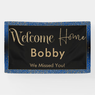 Welcome Zuhause Gold Confetti, Bright Blue Banner