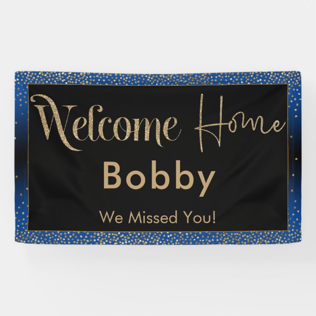 Welcome Zuhause Gold Confetti, Bright Blue Banner (Horizontal)