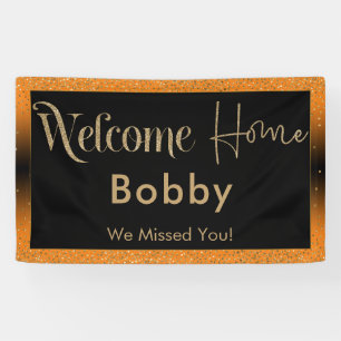 Welcome Zuhause Gold Confetti, Bright Orange Banner