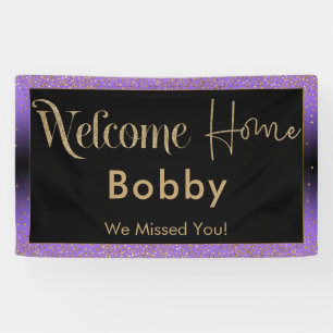 Welcome Zuhause Gold Confetti, Lila & Black Ombre Banner