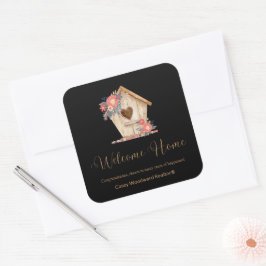 Welcome Zuhause Realtor Personalisiert in Schwarz Quadratischer Aufkleber