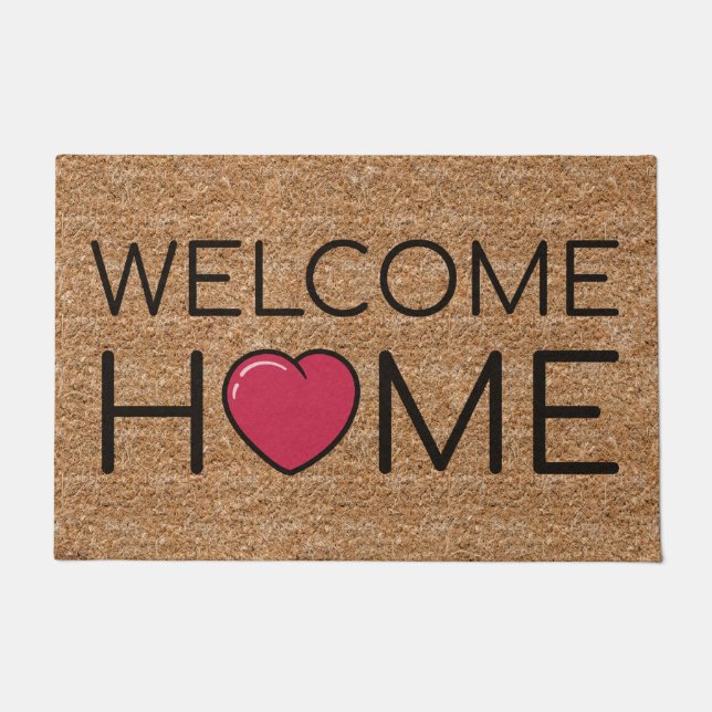 Welcome Zuhause Red Heart Coir Textur Fußmatte (Vorderseite)