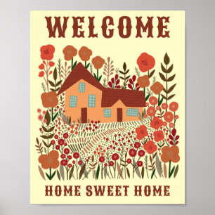 WELCOME ZUHAUSE SWEET ZUHAUSE Farmhouse Blume CUST Poster