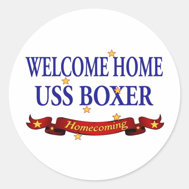 Welcome Zuhause USS Boxer Runder Aufkleber (Vorderseite)