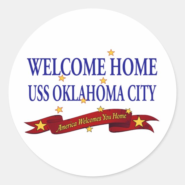 Welcome Zuhause USS Oklahoma City Runder Aufkleber (Vorderseite)