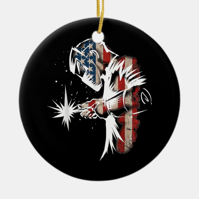 Welder American Flag USA Patriotic Welder Gift Keramik Ornament (Vorne)