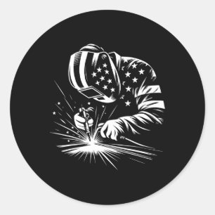 Welder American Flag Usa Patriotic Welding Welder Runder Aufkleber