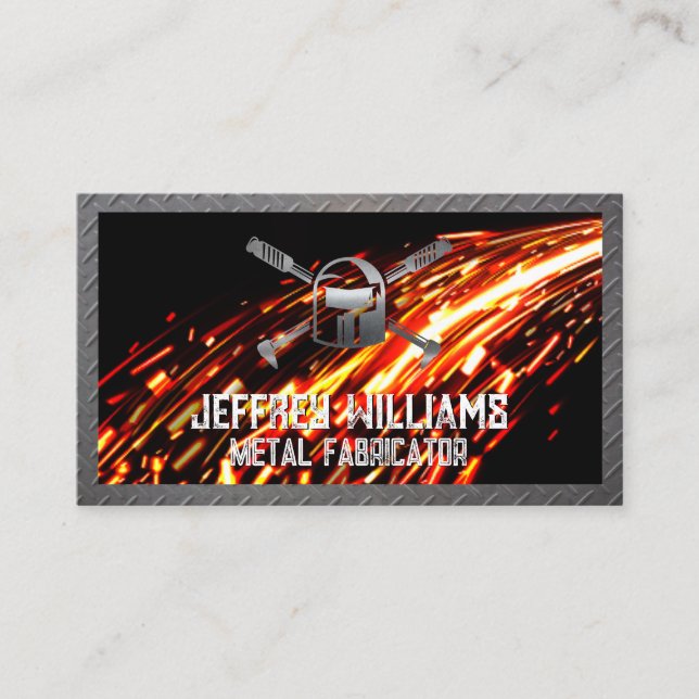 Welder Helmet Logo | Funken | Metallisch Visitenkarte (Vorderseite)