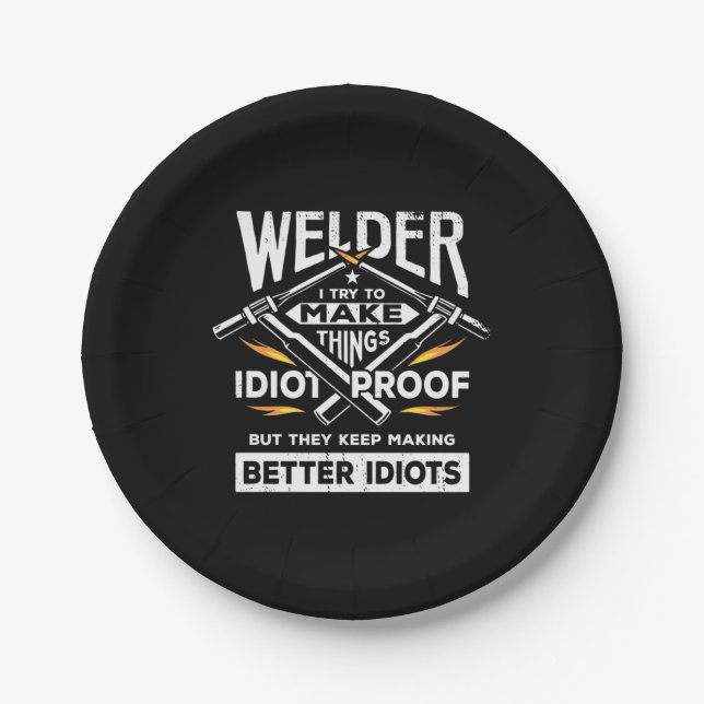 Welder versucht, Dinge herzustellen Pappteller (Vorderseite)