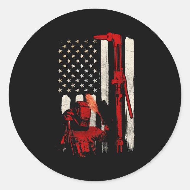 Welder Welding Patriotic American Flag Runder Aufkleber (Vorderseite)