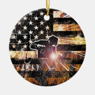 Welding Flag Sparks and Flames Keramik Ornament