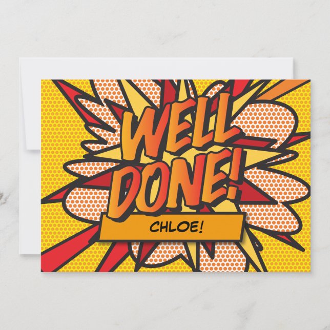 WELL DONE Name Fun Retro Comic Pop Kunst Einladung (Vorderseite)