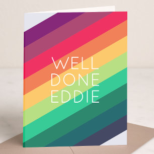 Well Done Rainbow Name Modern Stripe Happy Fun Karte