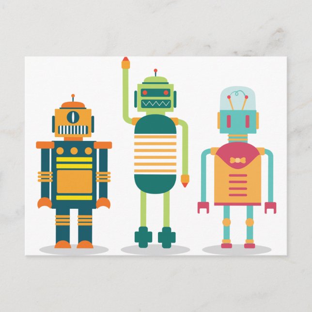 Wellcoda Cartoon Robot Party Kinderspass Leben Postkarte (Vorderseite)