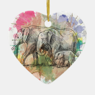Wellcoda Elefant-Familien-Weg-Zoo-Tier Keramik Ornament