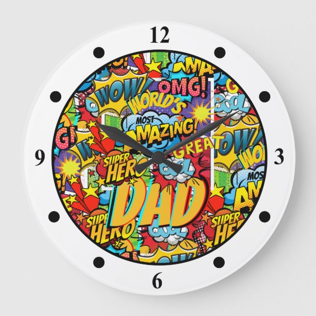 Wellds Best VATER Comic Superhero Mancave Deco Große Wanduhr (Vorderseite)