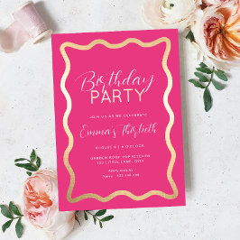 Welle Hot Pink Birthday Foil Einladung