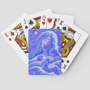 Welle, Meerjungfrau, Fantasy-Art asiatisches Mädch Spielkarten