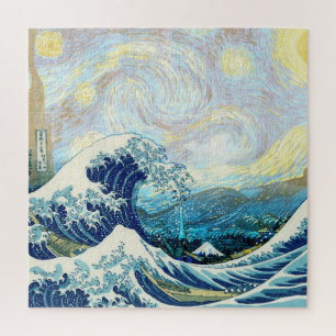 WELLE VON KANAGAWA IN STERNENKLARE NACHT HINTERGRU
